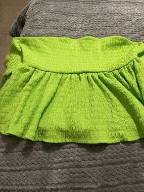 Lime green Smocked Ruffled strapless top that ties in the back